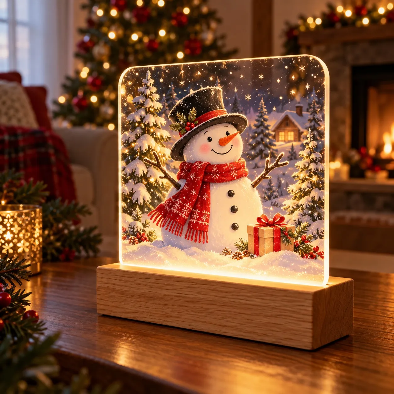 Noël : Ange avec étoile dorée dans paysage hivernal - Panneau Lumineux Imprimé 3D