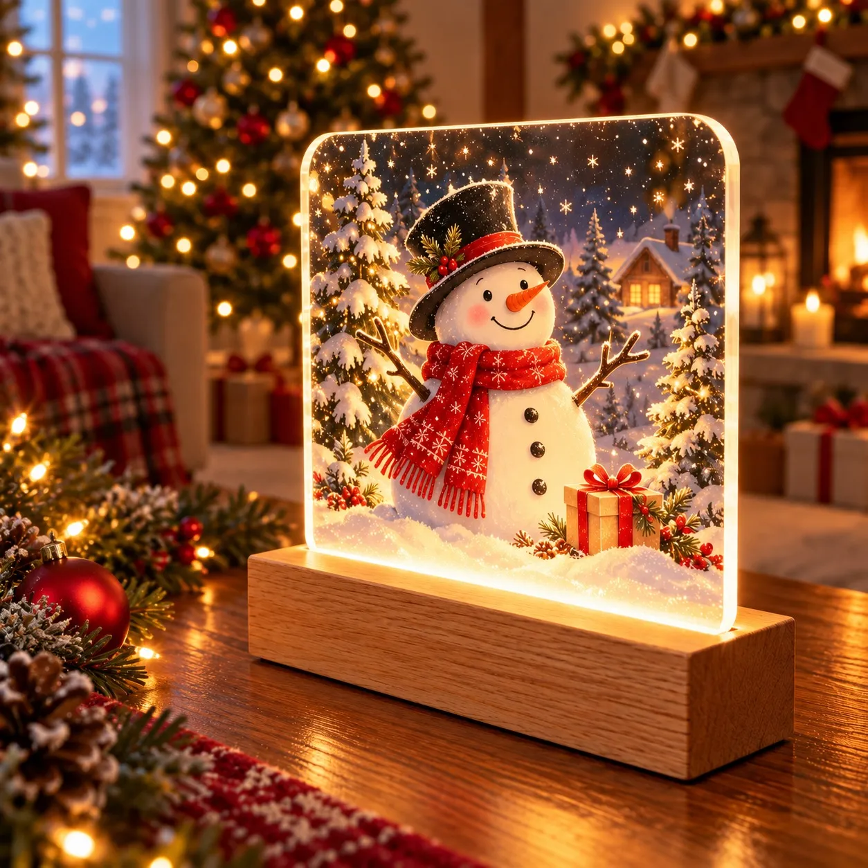 Noël : Ange avec étoile dorée dans paysage hivernal - Panneau Lumineux Imprimé 3D