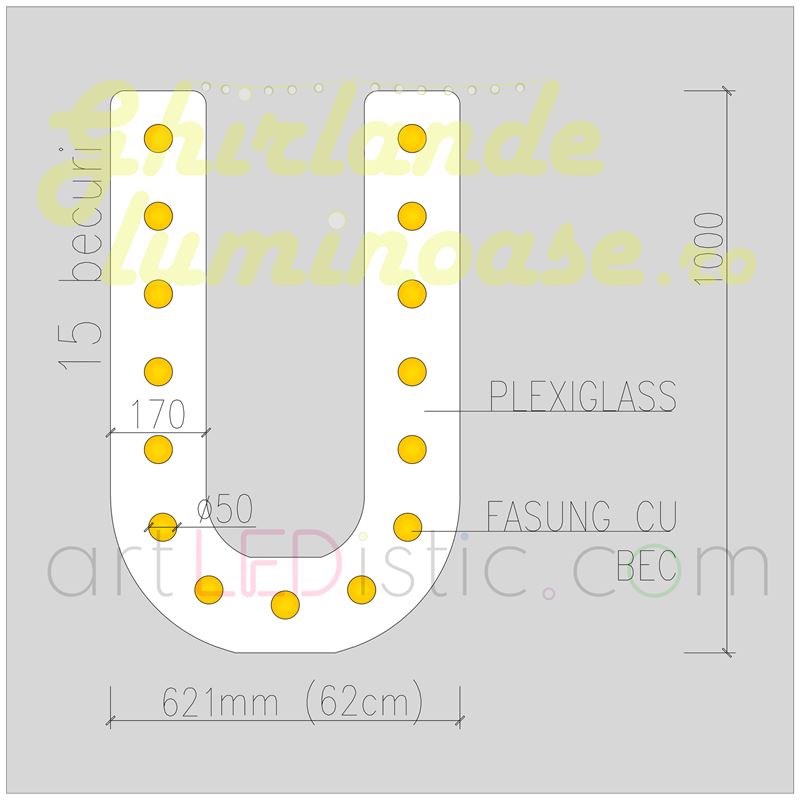 Litere Volumetrice Luminoase din Plexiglass 1M
