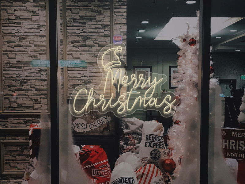 Merry Christmas With Santa Hat - Semn Luminos LED Neon