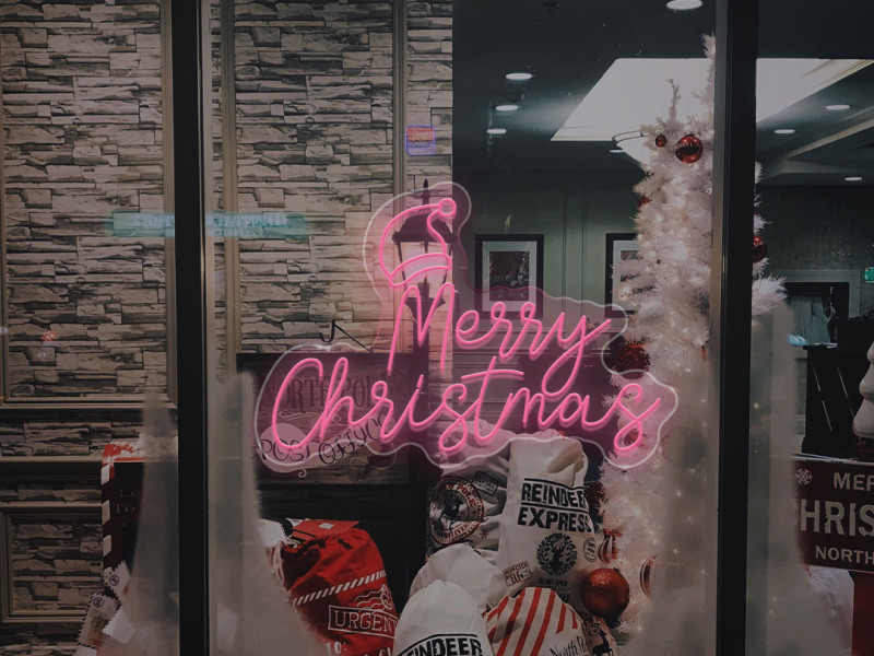 Merry Christmas With Santa Hat - Signe lumineux au neon LED