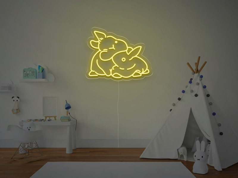 Deux Lapins - Signe lumineux au néon LED