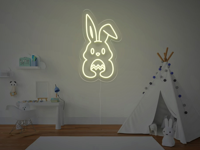 Bunny Holding Egg - LED Neon Sign