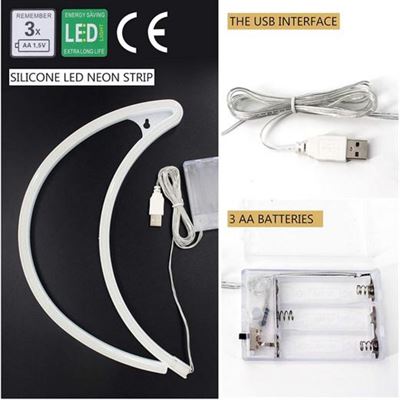 Lampa LED Neon SemiLuna, Lumina Calda, cu Baterii si cablu USB
