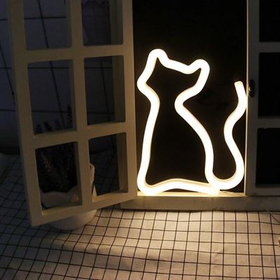 Lampa LED Neon Pisica, Lumina Calda, cu Baterii si USB
