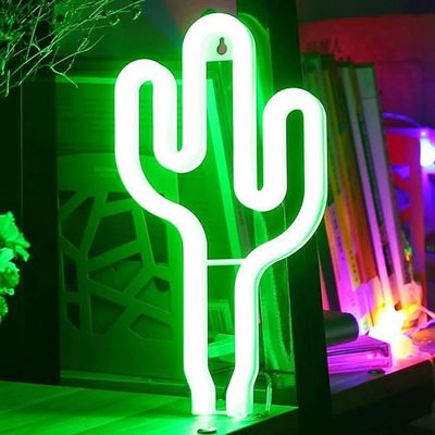 Lampa LED Neon Cactus, Lumina Verde, cu Baterii si USB