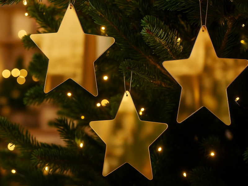 Decorațiune în formă de stea din plexiglas – Ornament elegant pentru bradul de Crăciun, 14 cm