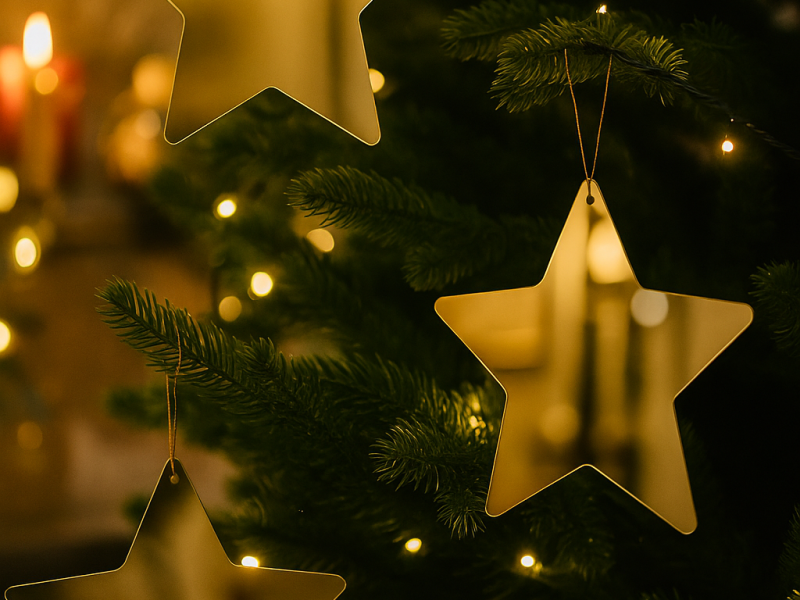 Decorațiune în formă de stea din plexiglas – Ornament elegant pentru bradul de Crăciun, 14 cm