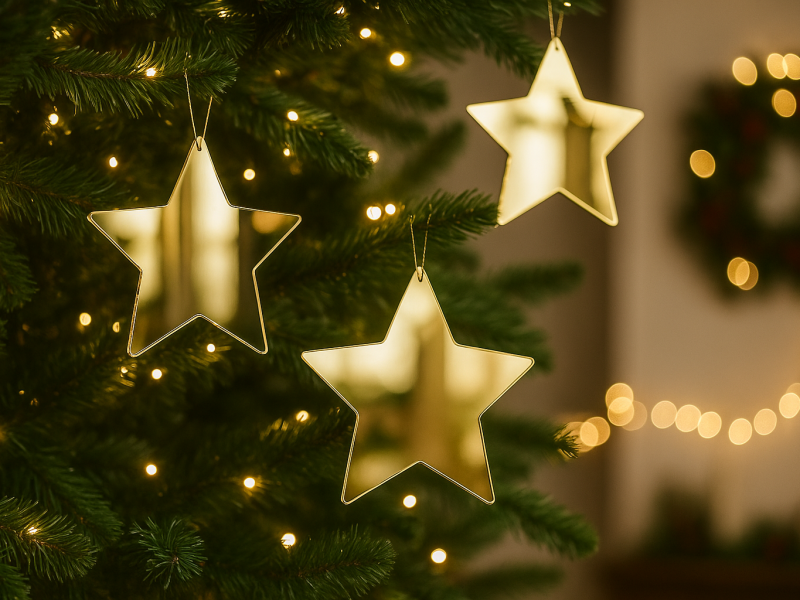 Decorațiune în formă de stea din plexiglas – Ornament elegant pentru bradul de Crăciun, 14 cm