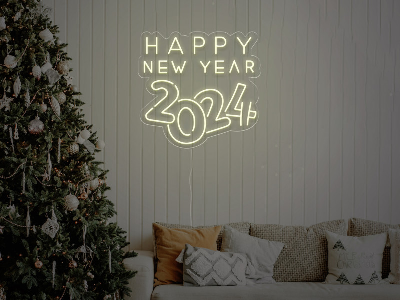 Happy New Year 2024 - Signe lumineux au neon LED